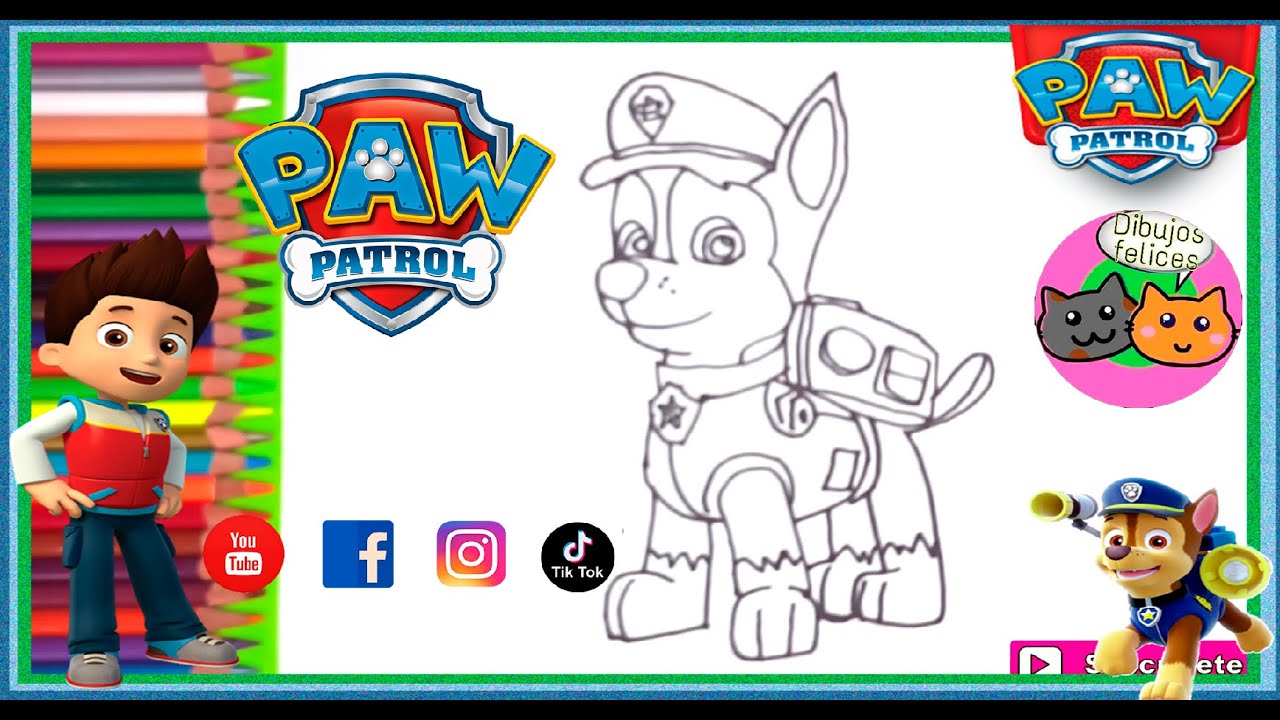 Dibujo de chase de la patrullaðð cania facil paso a paso dibujos de paw patrol dibujos felicesð