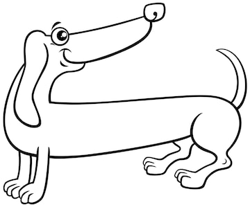 Pãgina para colorear de perro salchicha pura raza de dibujos animados vector premium