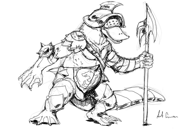 Drew up a platypus skinwalker gladiator what would his skills be rraidshadowlegends