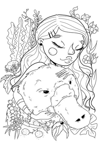 A girl with a platypus coloring page free printable coloring pages