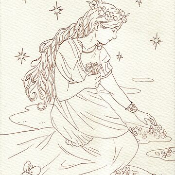 Persephone picking violets ink drawing poster for sale by hynek å najdr