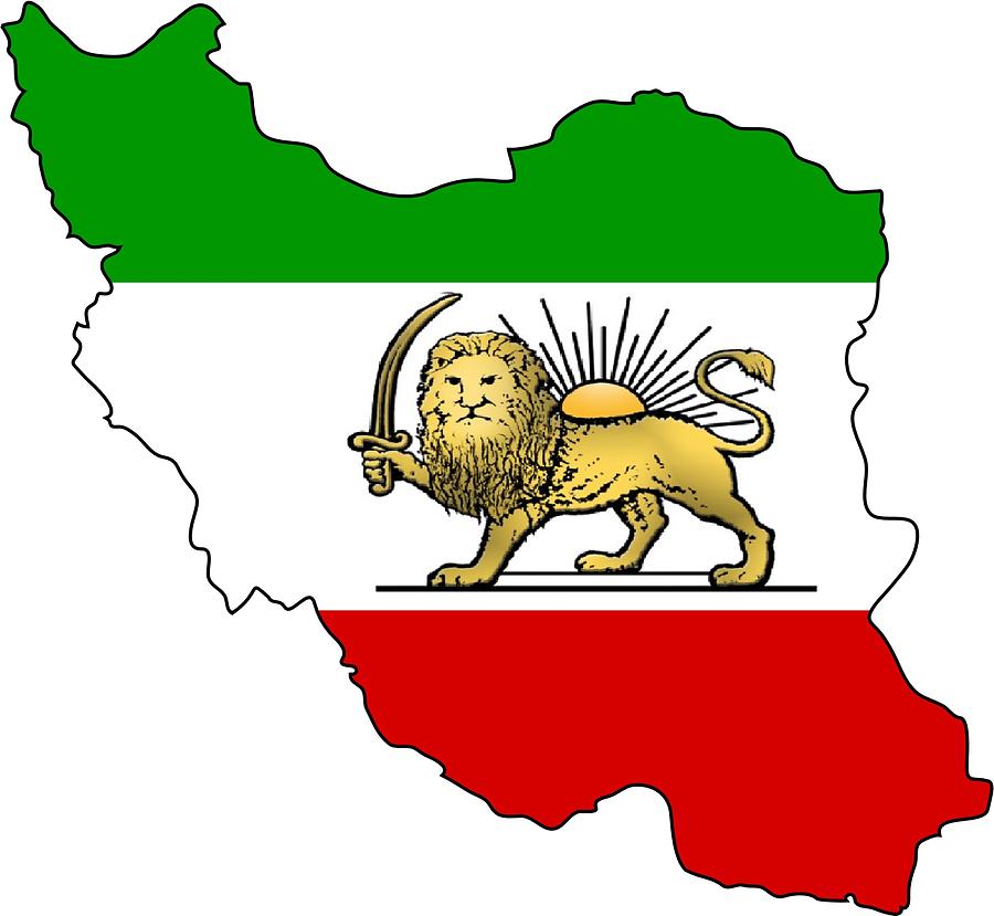 Lion and sun flag map of iran drawing by a z
