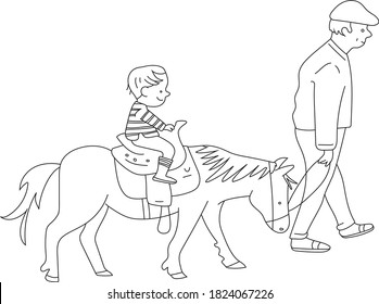 Child riding horse child walks his stock vector royalty free