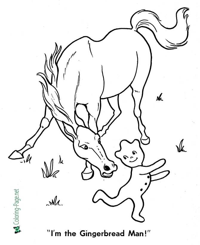 Horse and gingerbread man coloring pages