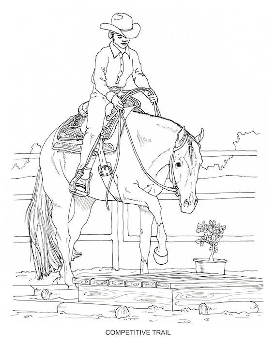 Printable set of western riding coloring pages digital download