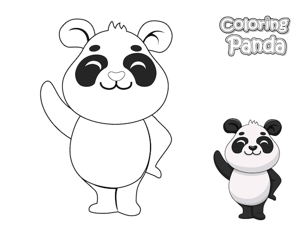 Colorir o jogo educacional panda bonito dos desenhos animados para crianãas ilustraãão vetorial personagens de animais de desenho animado vetor premium