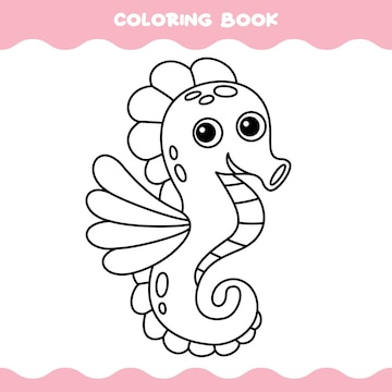 Coloring page with cartoon sea horseanimal livro desenho animado personagem crianãas coloraãão desenho e vetor premium