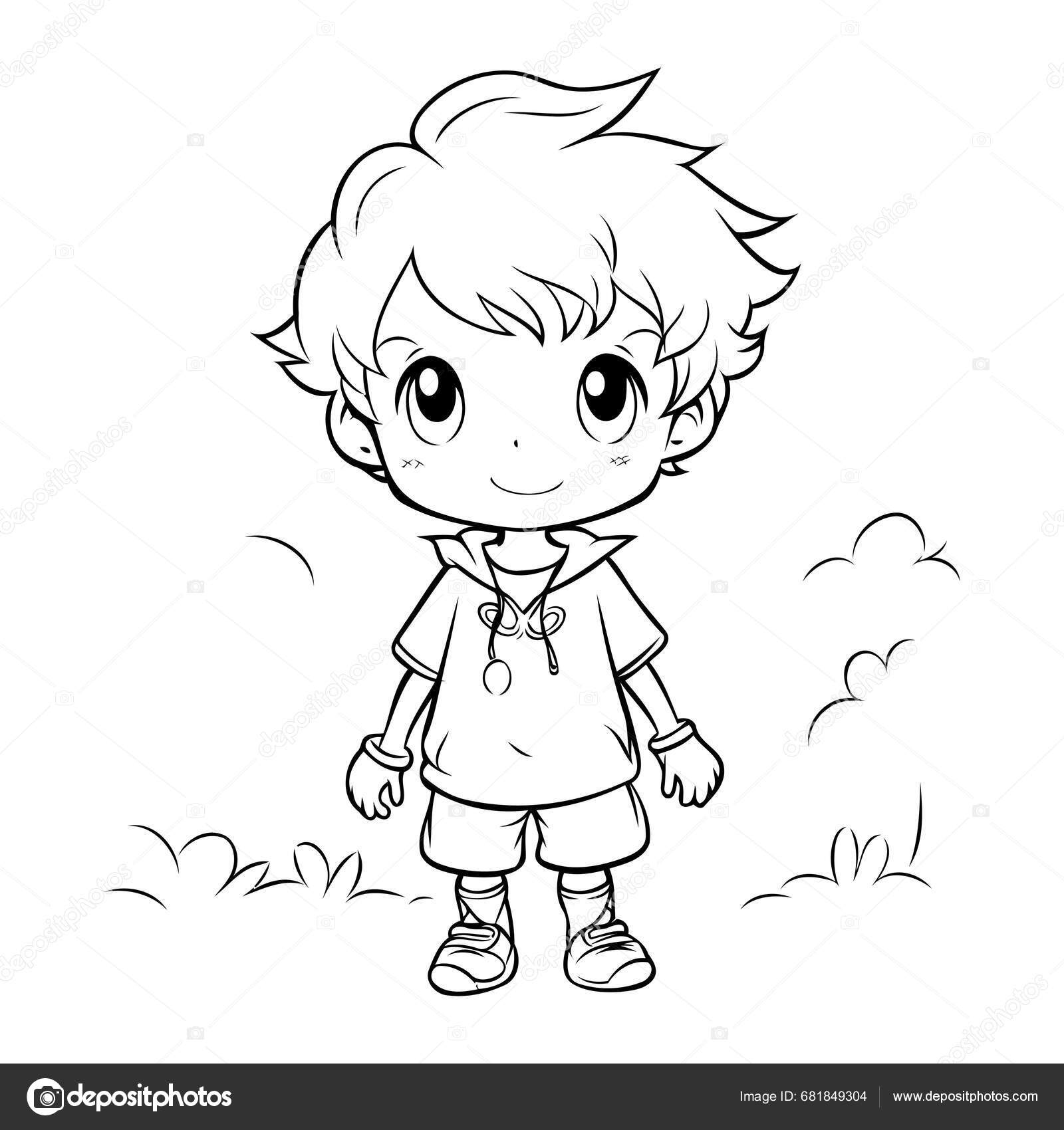 Desenho pãgina colorir personagem bonito dos desenhos animados menino imagem vetorial de ibrandify