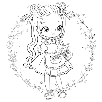 Pãgina para colorir desenho animado bonito mangã kawaii ilustraãão clipart crianãa desenho personagem vetor premium