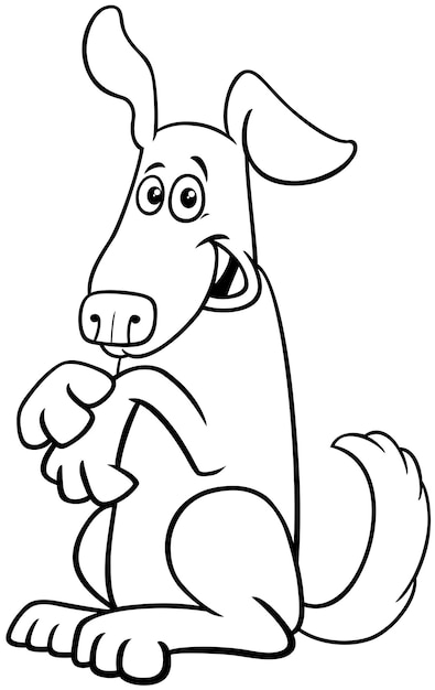 Desenho de personagem de quadrinhos de cachorro feliz dos desenhos animados para colorir vetor premium