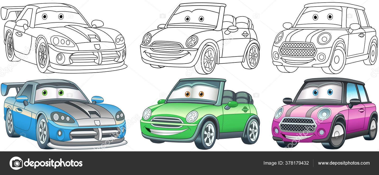Carros desenhos animados desenhos para colorir para crianãas personagens clipart vetores de stock de sybirko