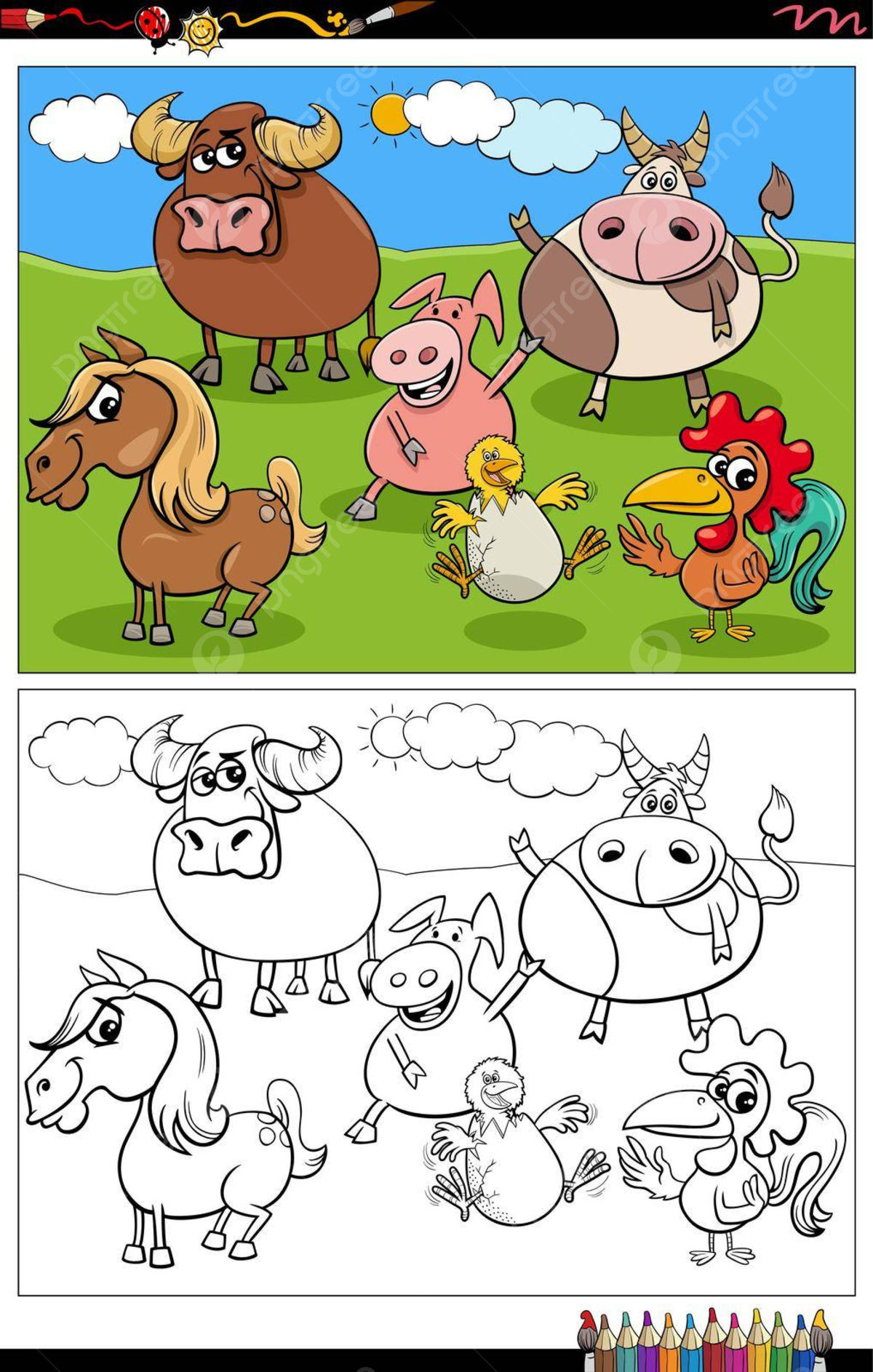 Desenho de pãgina livro para colorir um grupo personagens desenhos animados animais fazenda vetor png desenho de carro desenho de desenho animado desenho de animais imagem png e vetor para