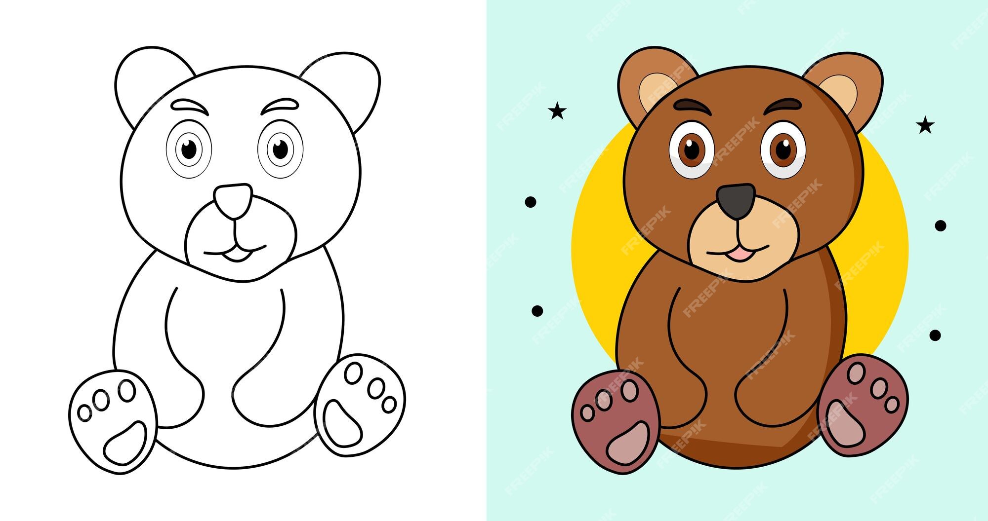 Urso marrom de contorno desenhado ã mão ilustraãão personagem de desenho animado vector coloring page for kids vetor premium