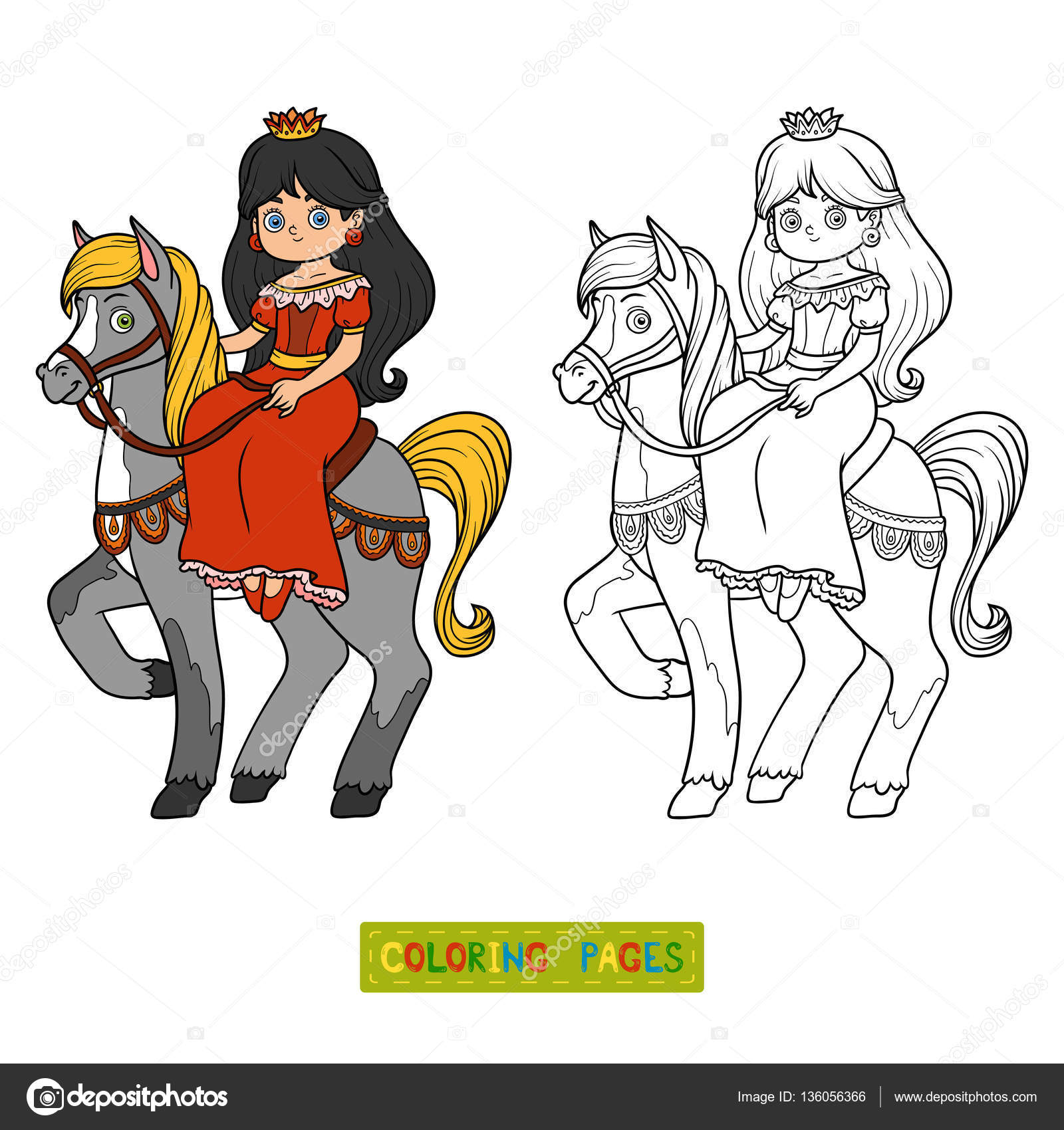Livro para colorir personagem de desenho animado princesa cavalo vetores de stock de ksenyasavva