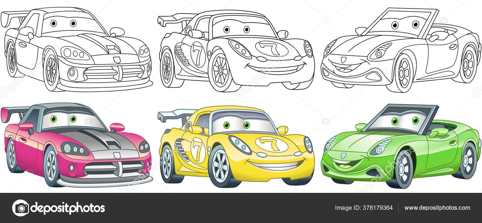 Carros desenhos animados desenhos para colorir para crianãas personagens clipart imagem vetorial de sybirko