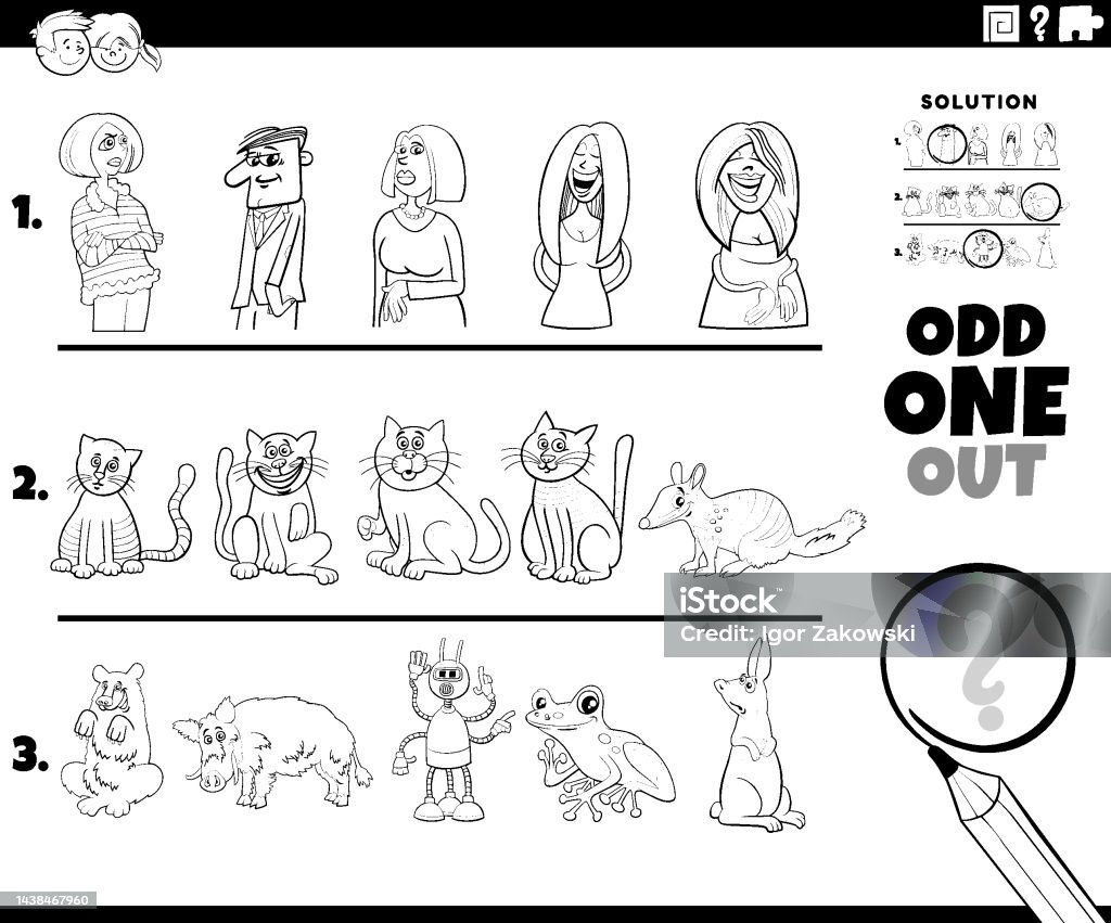 Vetores de uma tarefa estranha fora personagens de desenho animado pãgina de colorir e mais imagens de esquisito
