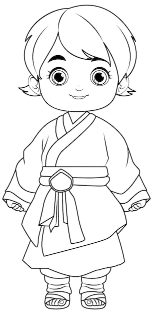 Esboão da pãgina para colorir do personagem de desenho animado asiãtico vetor grãtis