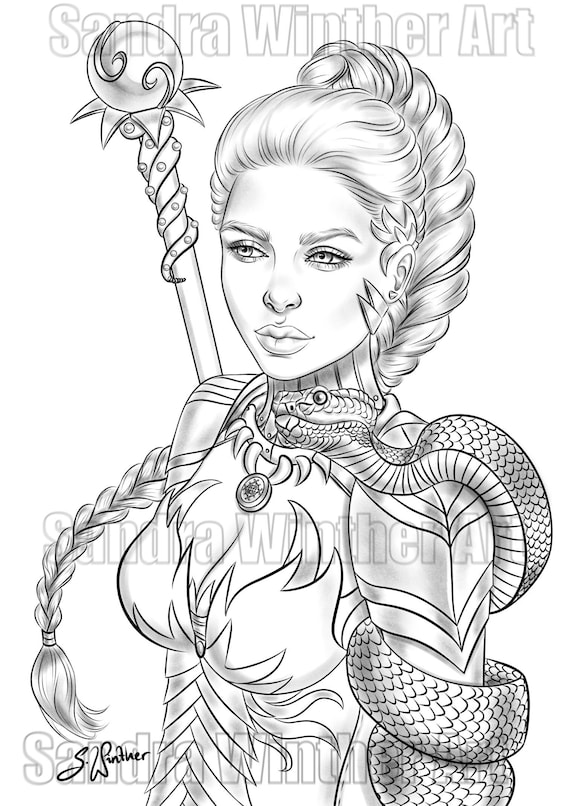 Snake tamer printable digital coloring page