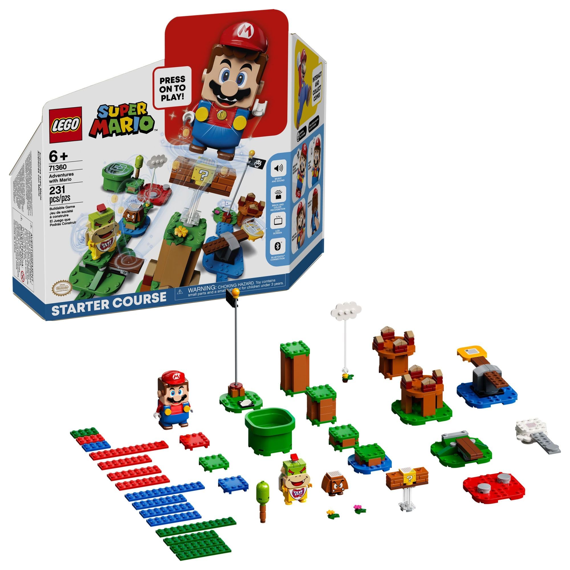 Lego super mario adventures with mario starter course juguete de super mario regalo para navidad para fanãticos de super mario bros y niãos de aãos en adelante incluye una