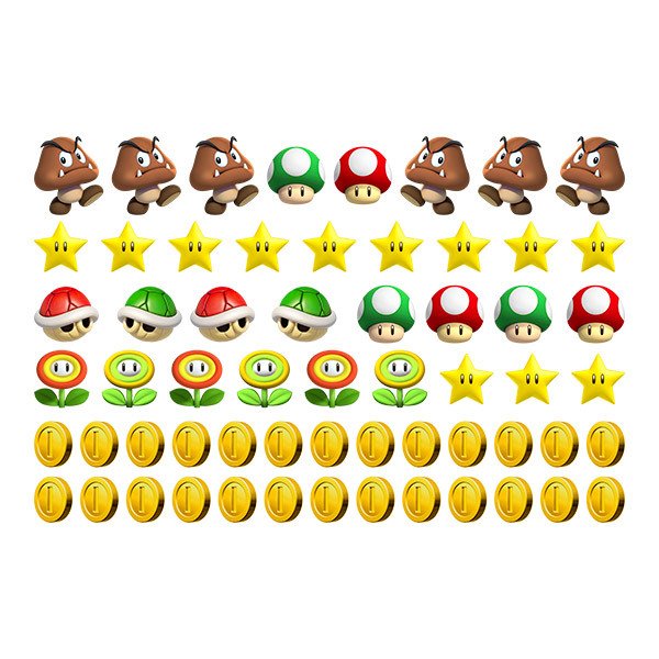 Kids wall sticker set x mario bros characters and coins