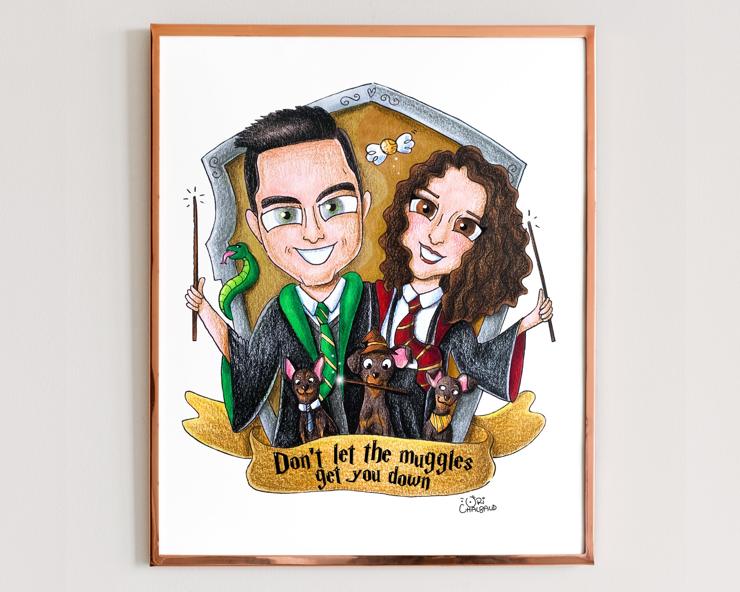 Harry potter ilustraciãn personalizadaretrato personajes hogwarts gryffindor slytherin hufflepuff ravenclaw dibujo