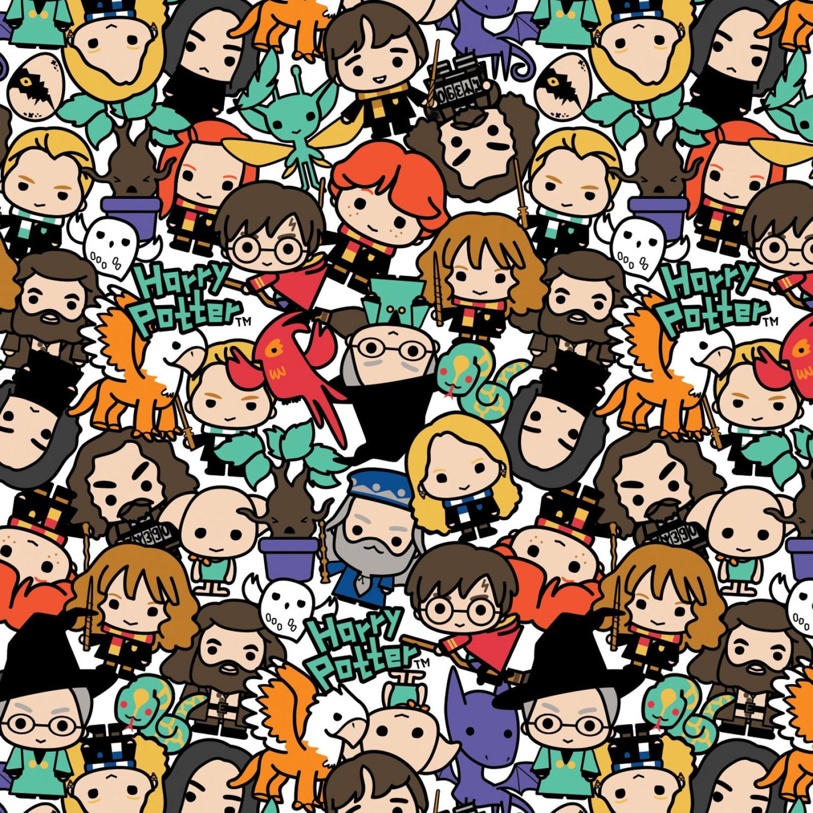 Kawaii harry potter characters packed white from camelot fabrics