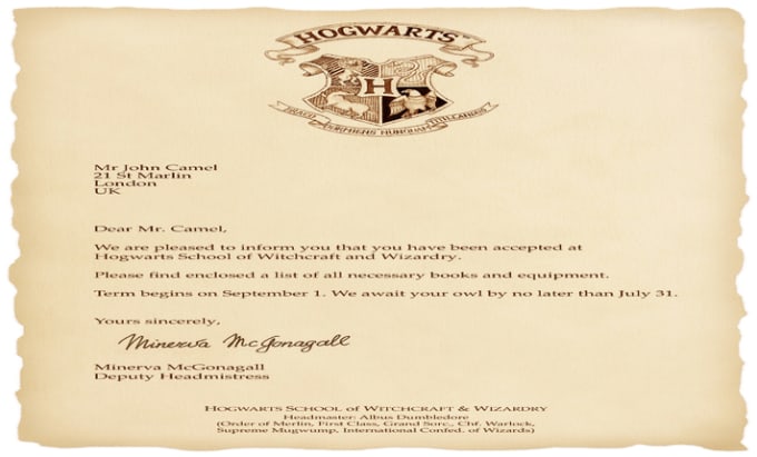 Crear una carta de aceptaciãn personalizada de harry potter y hogwarts