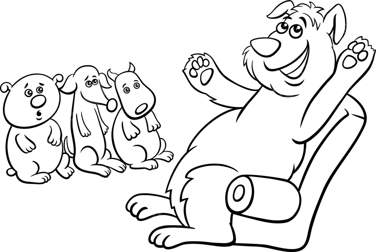 Coloring page of a cartoon dog narrating a tale to a group of little pups vector puppy paws fairy tale png and vector with transparent background for free download