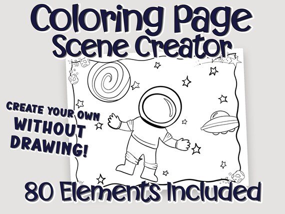 Space coloring page scene creator create your own kdp interiors plr coloring pages and worksheets for kids