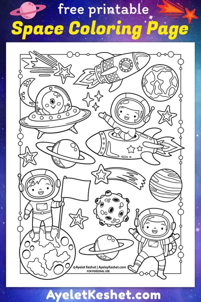 Outer space coloring page for kids free printable