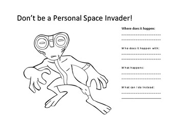 Personal space invader coloring sheet by anything can be special education