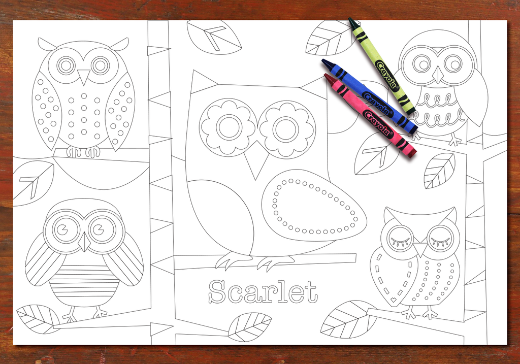 Personalized coloring placemat pages girls set â art appeel