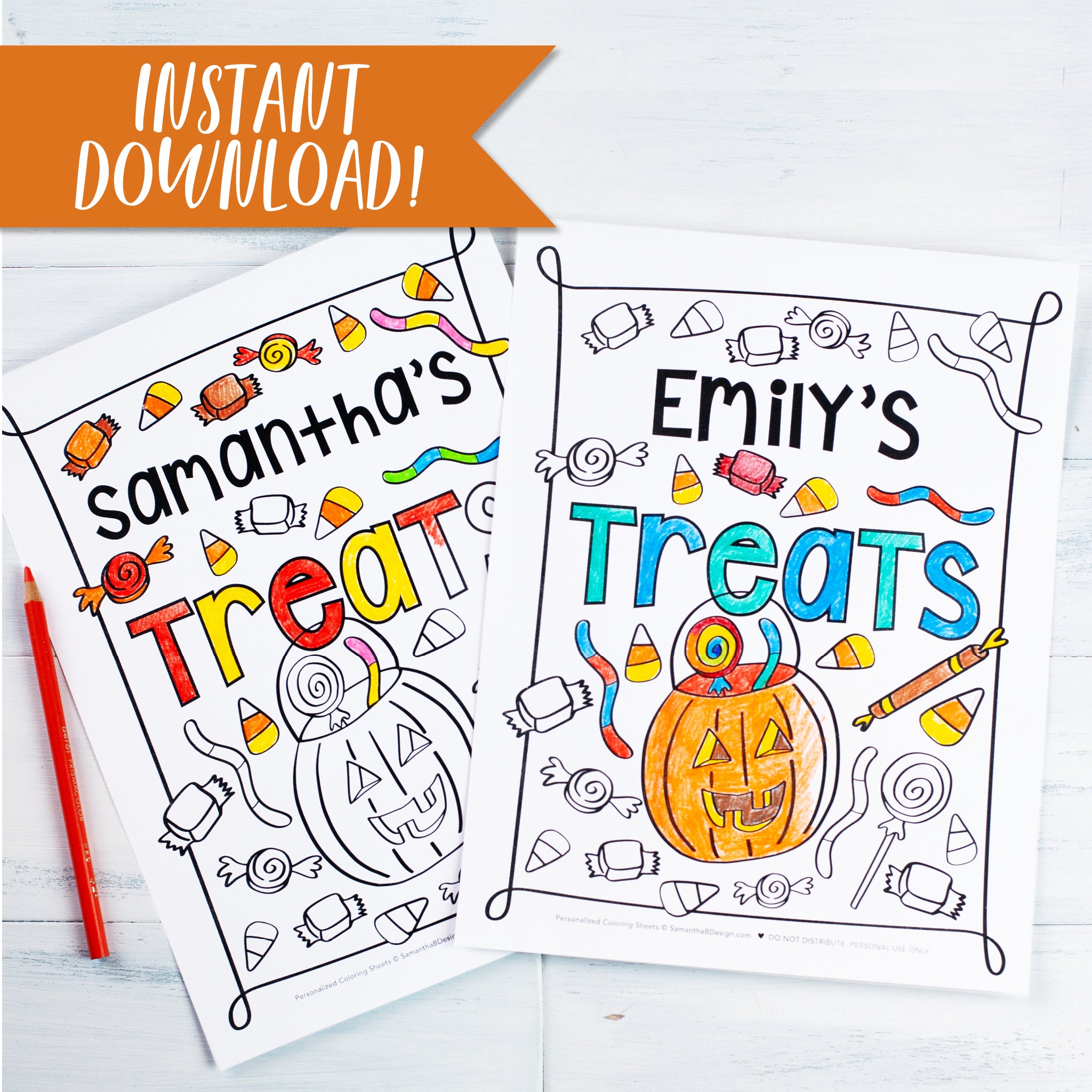 Personalized halloween kids printable coloring pages â samantha b design