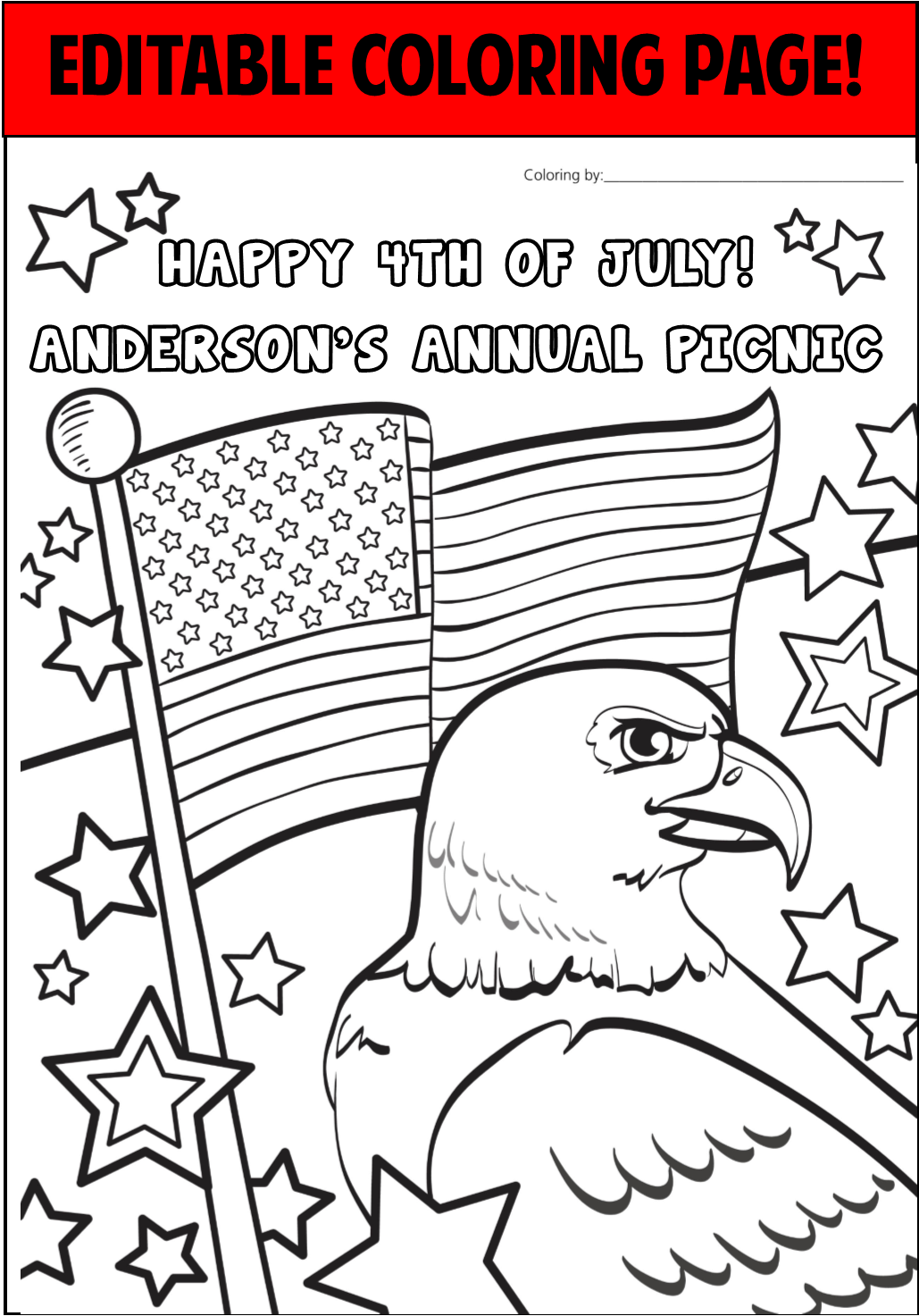 Th of july personalized coloring page