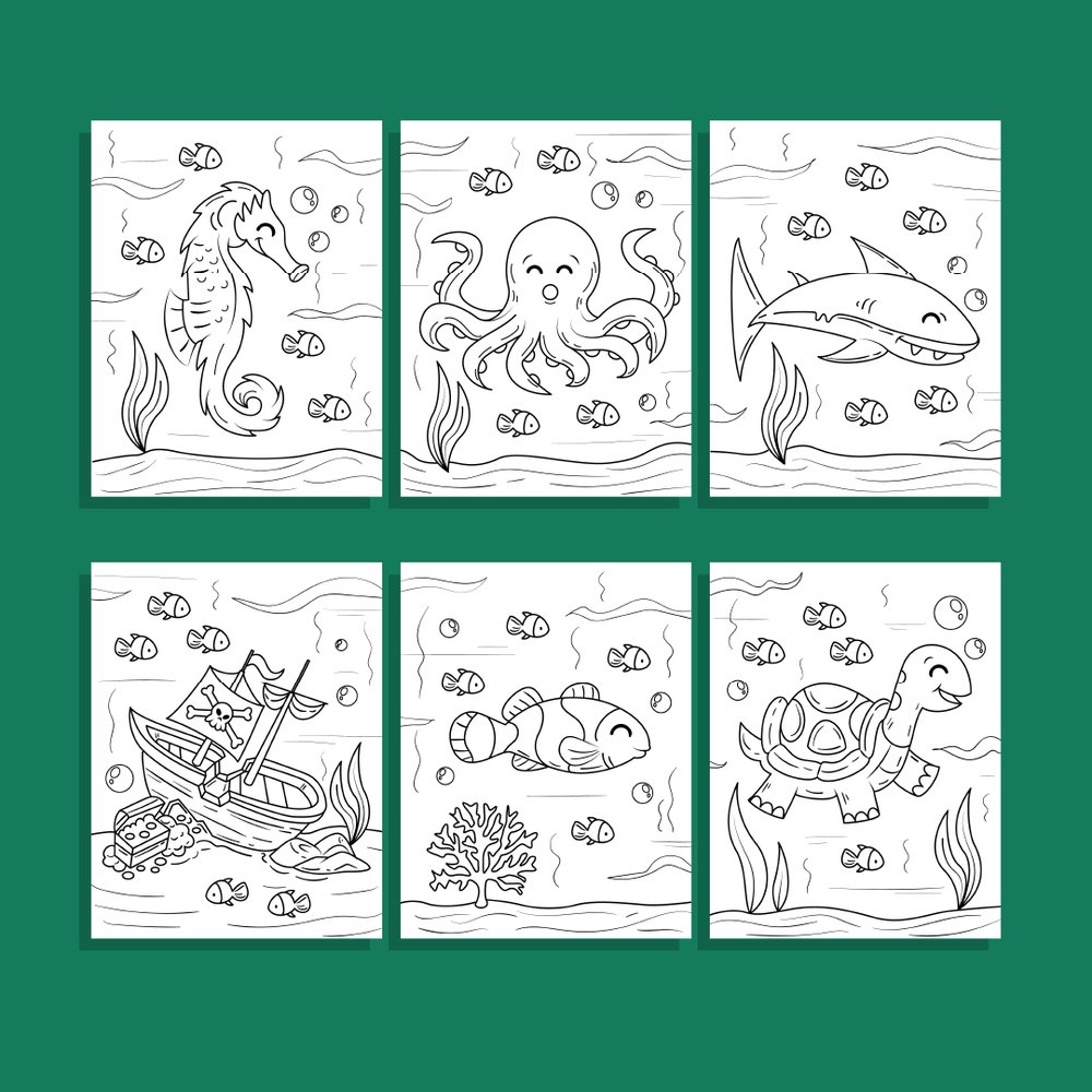 Underwater coloring pages â custom coloring books curious custom made in the usa