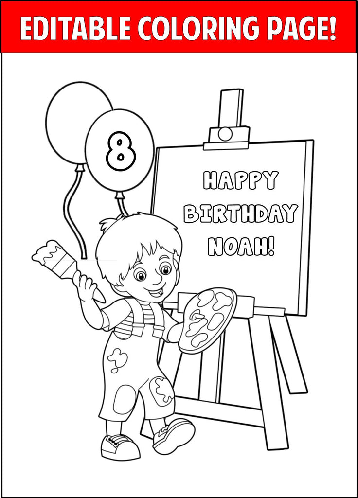 Art party personalized coloring page