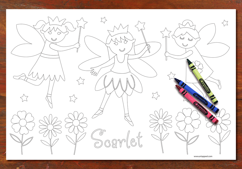 Personalized coloring placemat pages girls set â art appeel