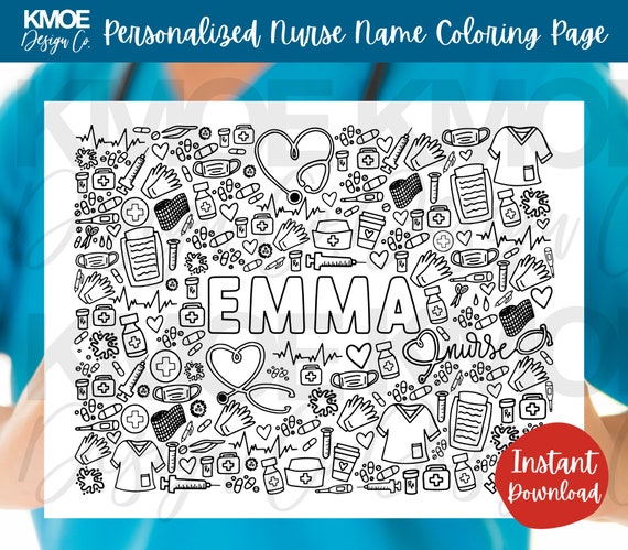 Nurse coloring page personalized nurse appreciation gift adult coloring book medical coloring nursing graduate printable digital download