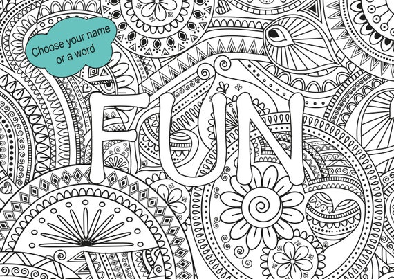 Personalized mandala name for download printable coloring page thin font download now