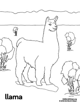 Free south america peru llama coloring page by kid world citizen