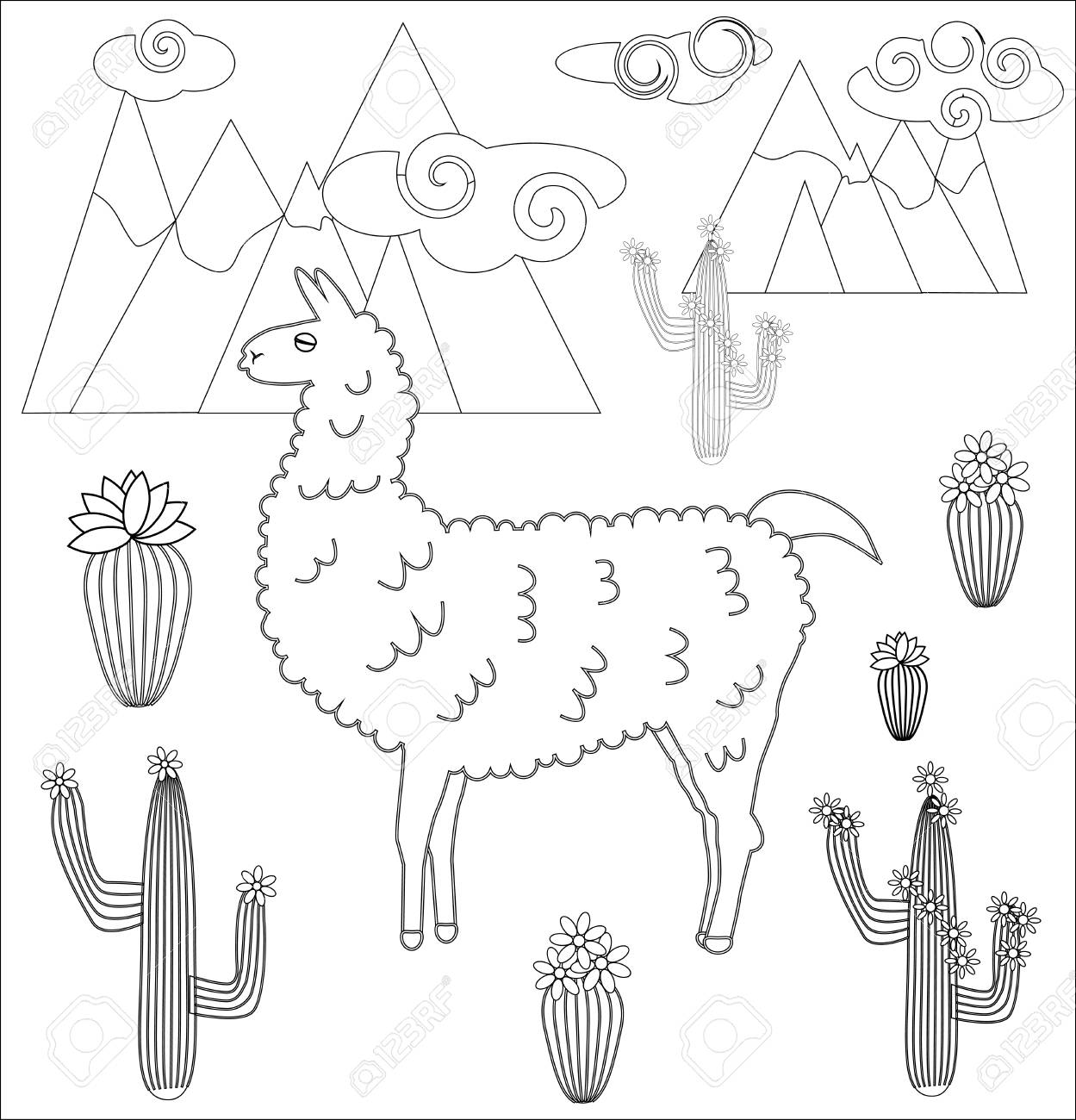 Coloring page of cartoon lama lama coloring for adults and children royalty free svg cliparts vectors and stock illustration image