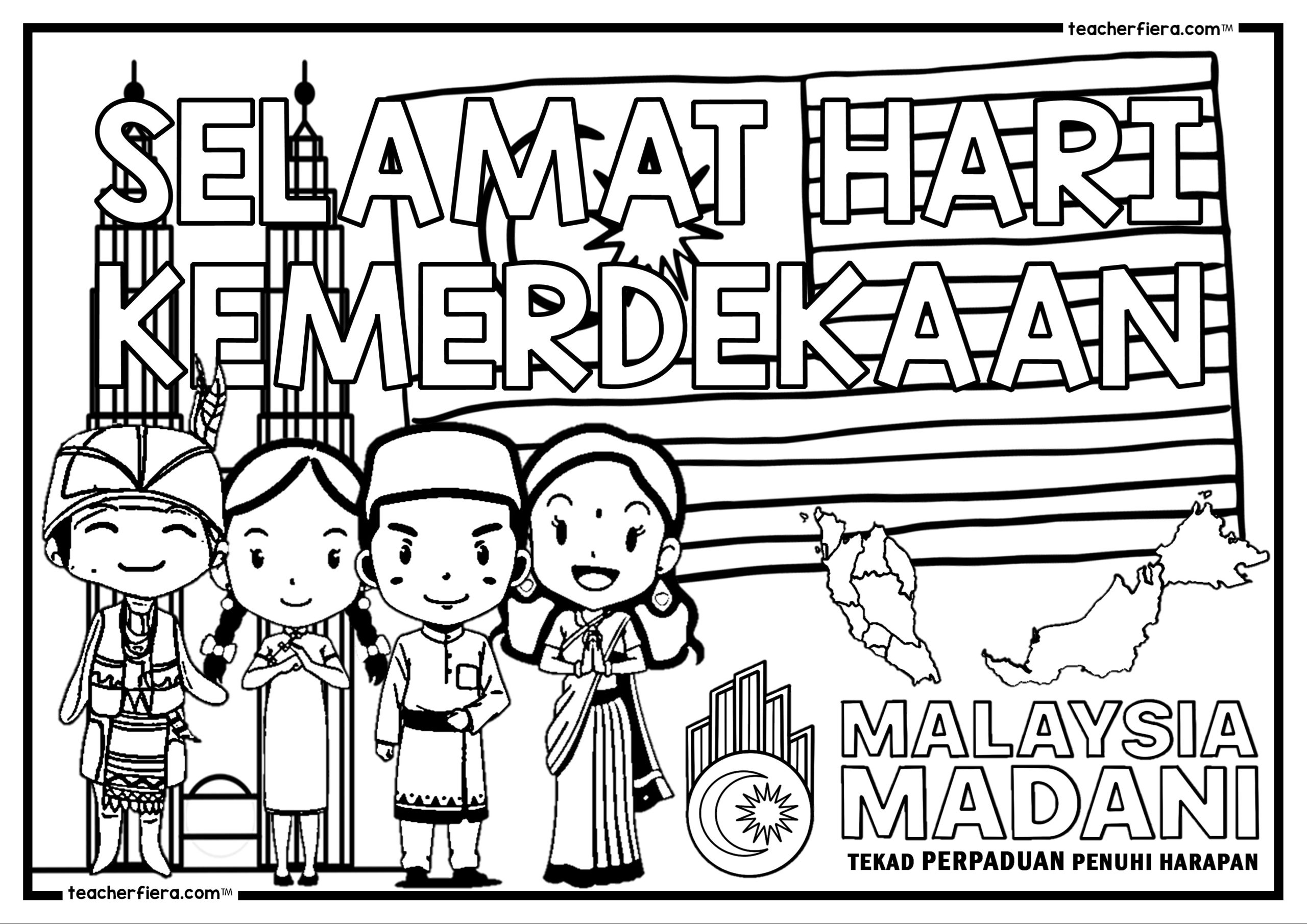 Independence day colouring sheets english and malay version â