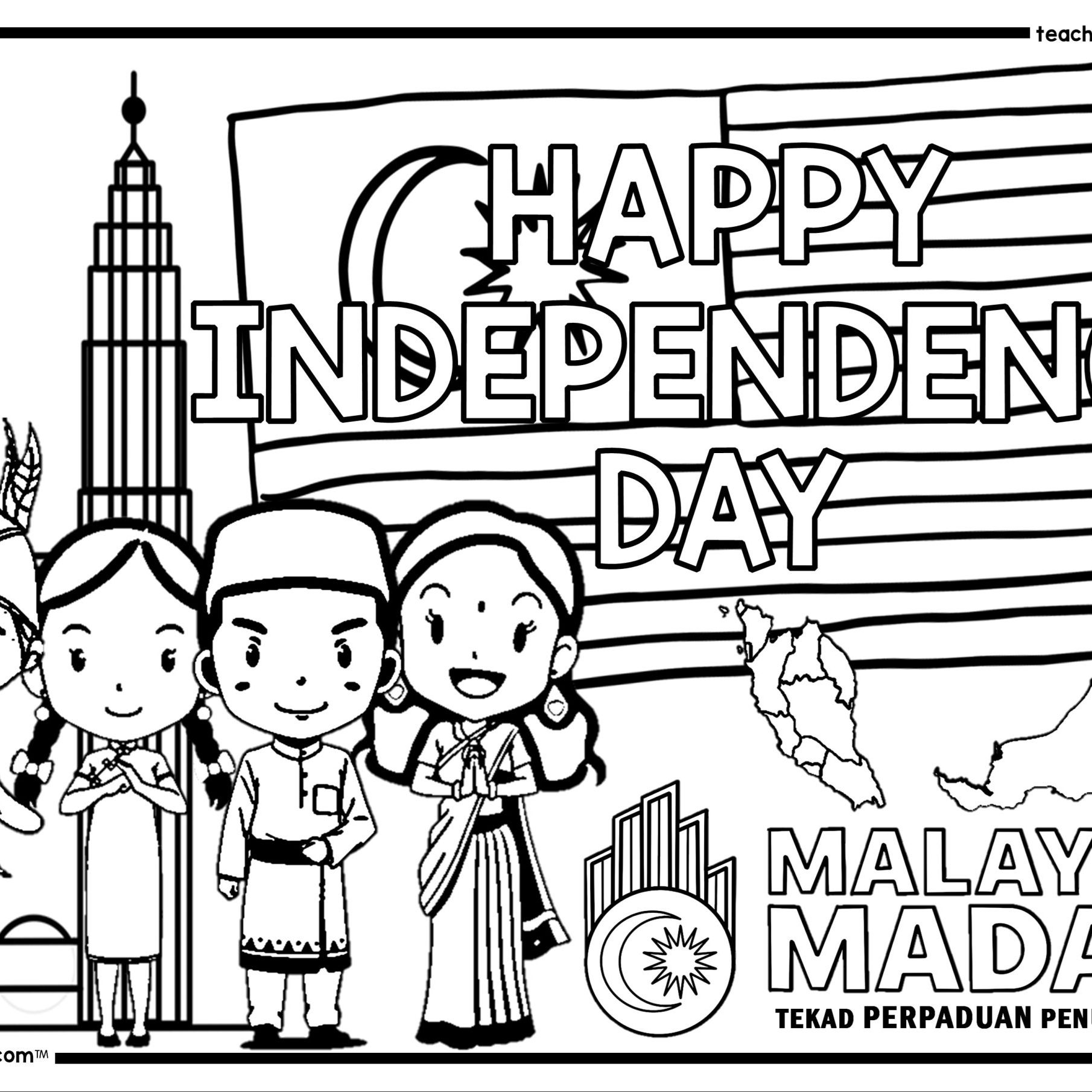 Independence day colouring sheets english and malay version â