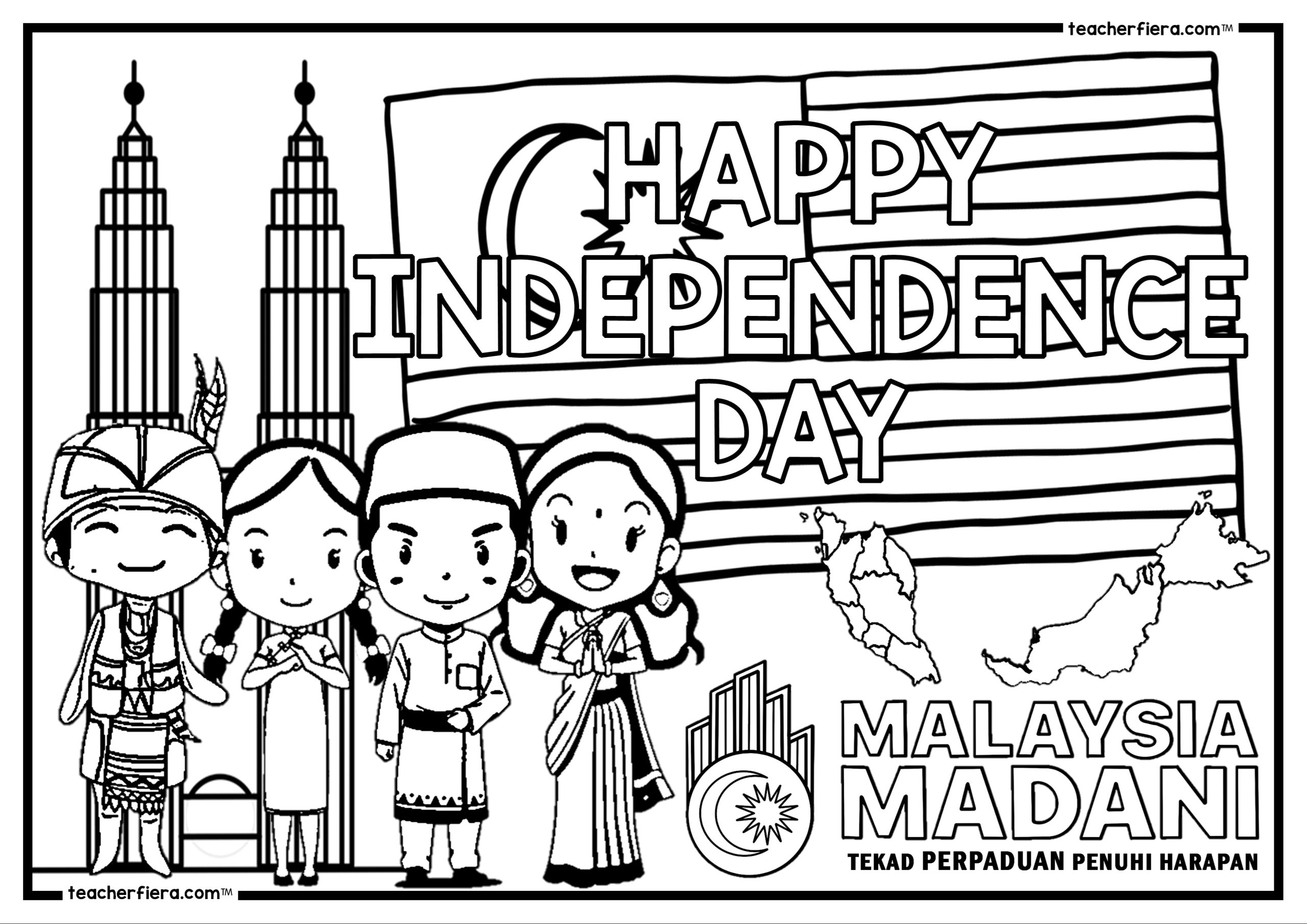 Independence day colouring sheets english and malay version â
