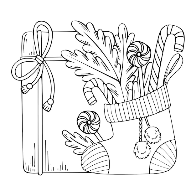 Premium vector coloring book happy new year hand drawn line art festive black white illustration coloring page for kids and adults