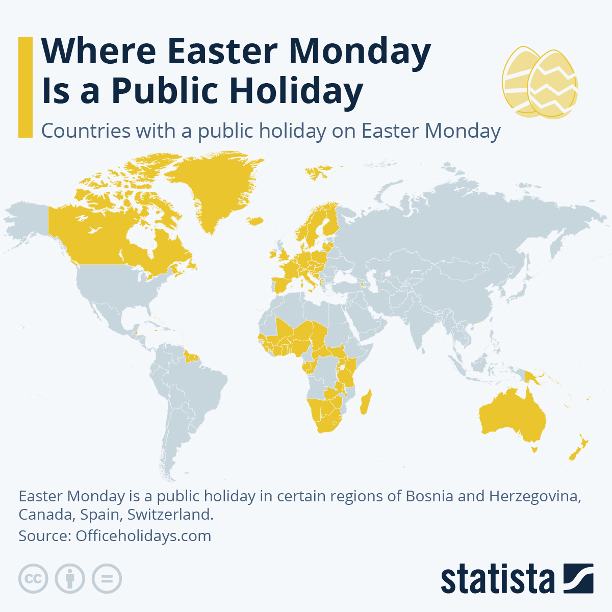 Chart where easter monday is a public holiday