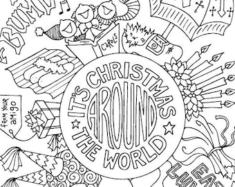 Christmas around the world coloring page kids holiday slugs and bugs printable download pdf