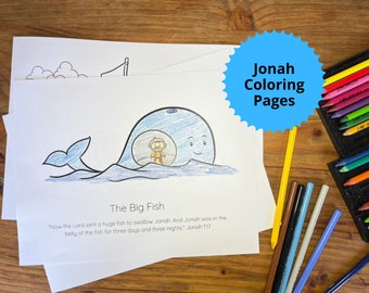 Jonah and the whale coloring page set of four jonah and the big fish activity jonah coloring page for kid sunday school color page printable
