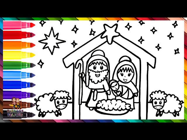 Dibuja y colorea un pesebre la escena de belãn ðððððð dibujos navideãos para niãos
