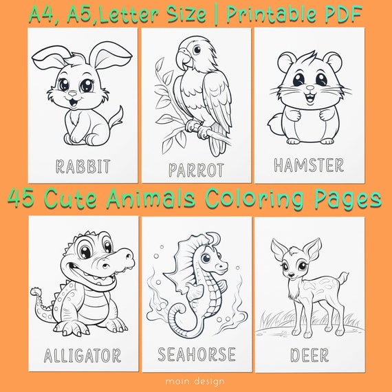 Printable kids coloring sheets animal coloring pages preschool activities kids coloring page improve motor skills instant download pdf